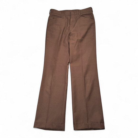 Vintage Levis Pants Mens 32x32 Brown Dress Action Slacks Disco Flare Talon 70s - Picture 1 of 11